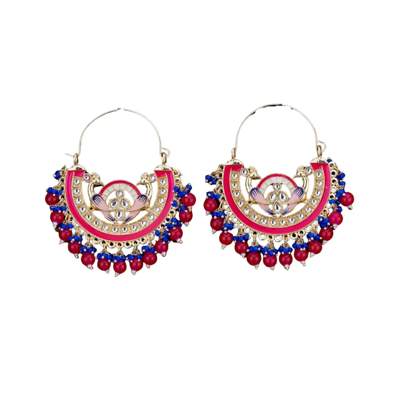 Oversized/ Big Indian Peacock Earrings for Women - Indian Jhumka Earrings for Women Chandbali Earring Kundan Pearl Hoop Earring in Golden Tone Bollywood Style Dangle Earring Jewelry for Bride Gift for Her